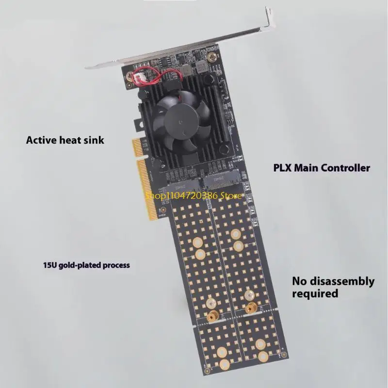 K0EA 4 채널 NVMe 확장 카드 활성 냉각 솔루션 PCIe3.0 인터페이스 하드웨어 수준 SSD는 도구가 필요 없는 설치를 지원합니다.