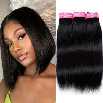 Fasci lisci 100% capelli umani colore naturale cucire in tesse fasci di capelli umani corti affare parrucca Bob stile estensioni De Cabello