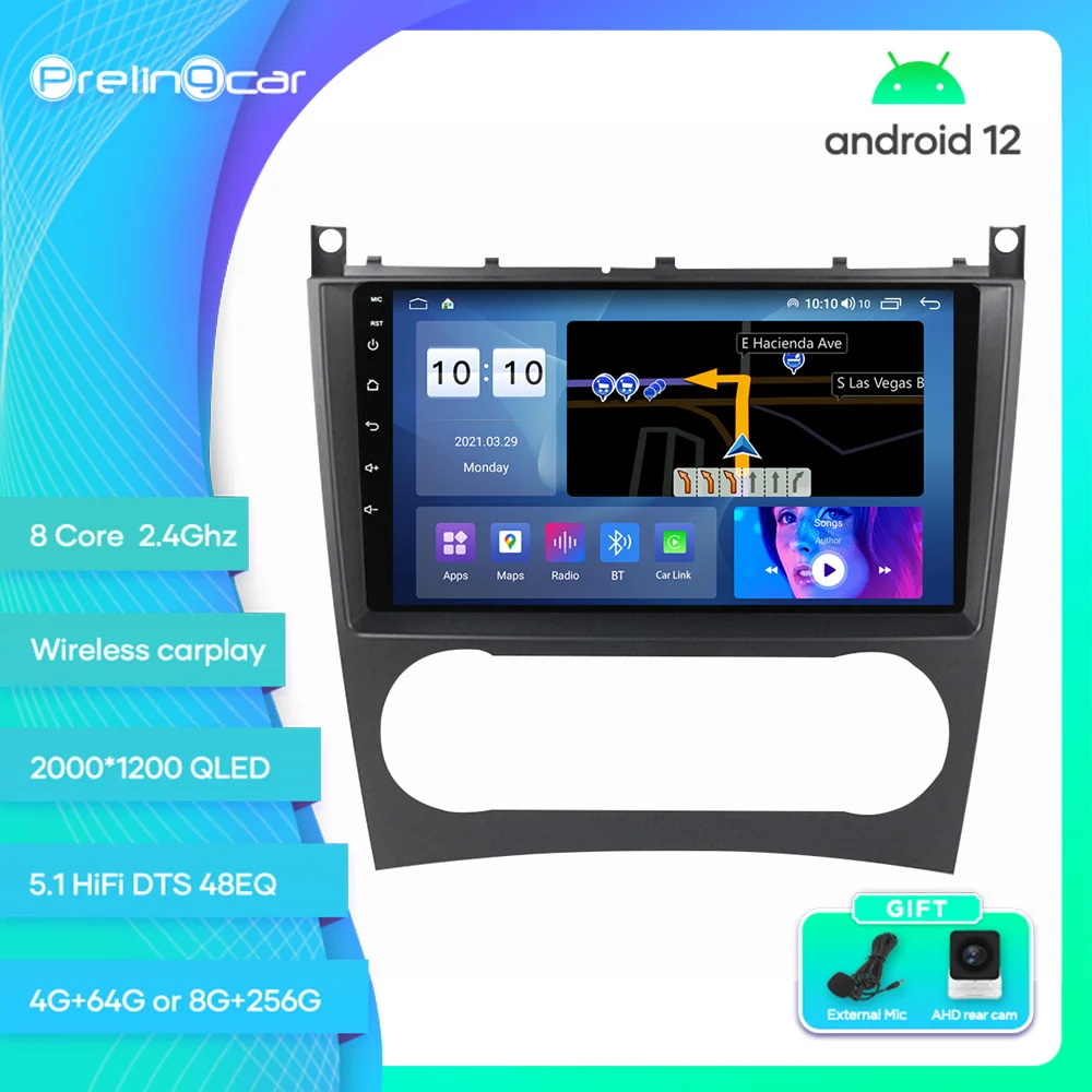 

For Mercedes Benz W203 W209 W219 W169 A160 C180 C200 Android 12 Car Monitor 8 256g Carplay RDS GPS Built 2din Radio DVD Player