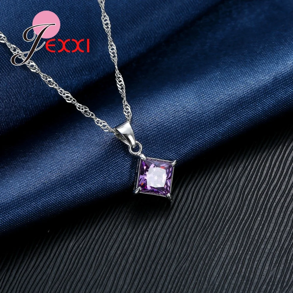 Jewelry Set 925 Sterling Silver Simple Fashion Square Cubic Zircons Women Wedding Accessory 8 Colors