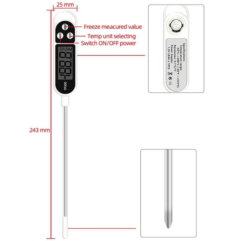 uv meter Digital Food Thermometer Kitchen Cooking BBQ Probe Electronic Oven Meat Water Milk Sensor Gauges Tools Measuring Thermometers cloth measuring tape