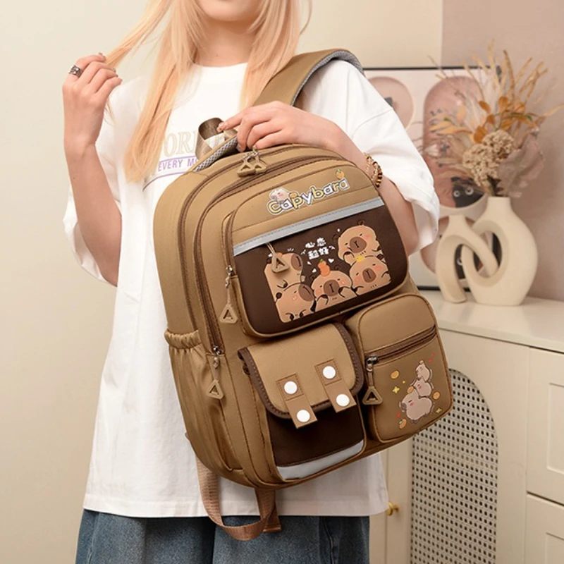 Kawaii Capybara School Backpack for Girls School Bags Set Casual Daypack Teens Girls Book Bag Children Schoolbag Travel Backpack