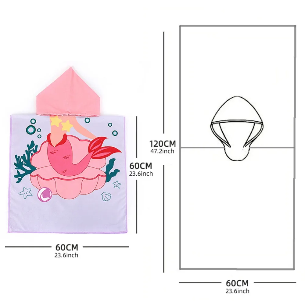 Kids Bathrobe Washcloth Quick Dry Beach Towel Shark Pattern Swim Accessory Poncho