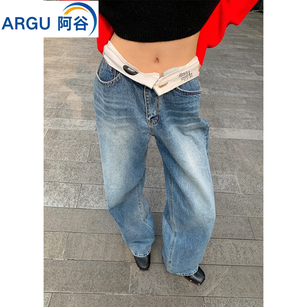 

Low Rise Techwear Y2K Baggy Jeans Women Washed Vintage Clothing Blue Straight Leg Casual Denim Pants Women high waisted jeans