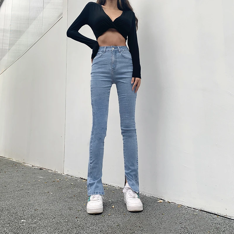 2024 High Waist Split Pencil Tight Denim Pants Women Stretch Jeans  Skinny Trousers Flared Pants Women Casual Bell Bottom Jeans