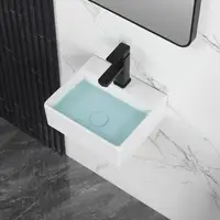 Wall Mount Small Ceramic Vessel Sink Rectangular White Mini Floating Bathroom Basin 13"x11" Tiny Countertop Sink Long-lasting 2