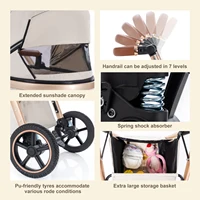 Poussette 3 en 1 pour bébé nouveau-né, poussette de voyage de luxe avec nacelle, poussette réglable pour nourrisson, pliable et portable, haute position 4