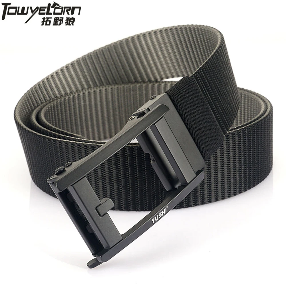 TOWYELORN Man Double-sided Nylon Belt Tiger Rotate Metal Automatic Buckle Canvas Belt for Men Jeans Waistband Bicolor Male Strap