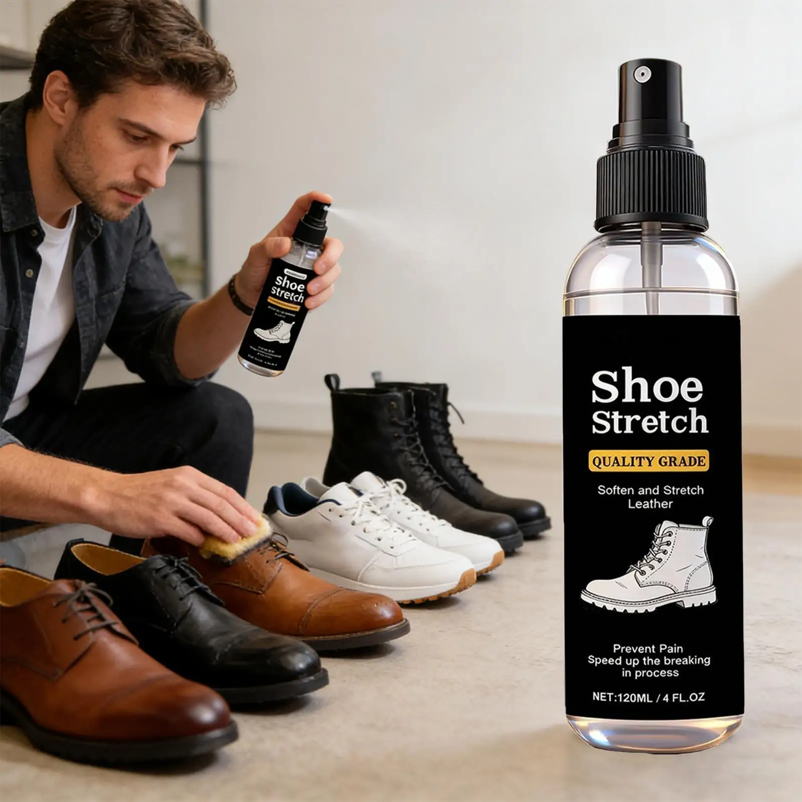120ml Shoe Stretcher Spray Softening Stretching Liquid Professional Boot Stretcher Spray for Leather Suede Canvas Softeners