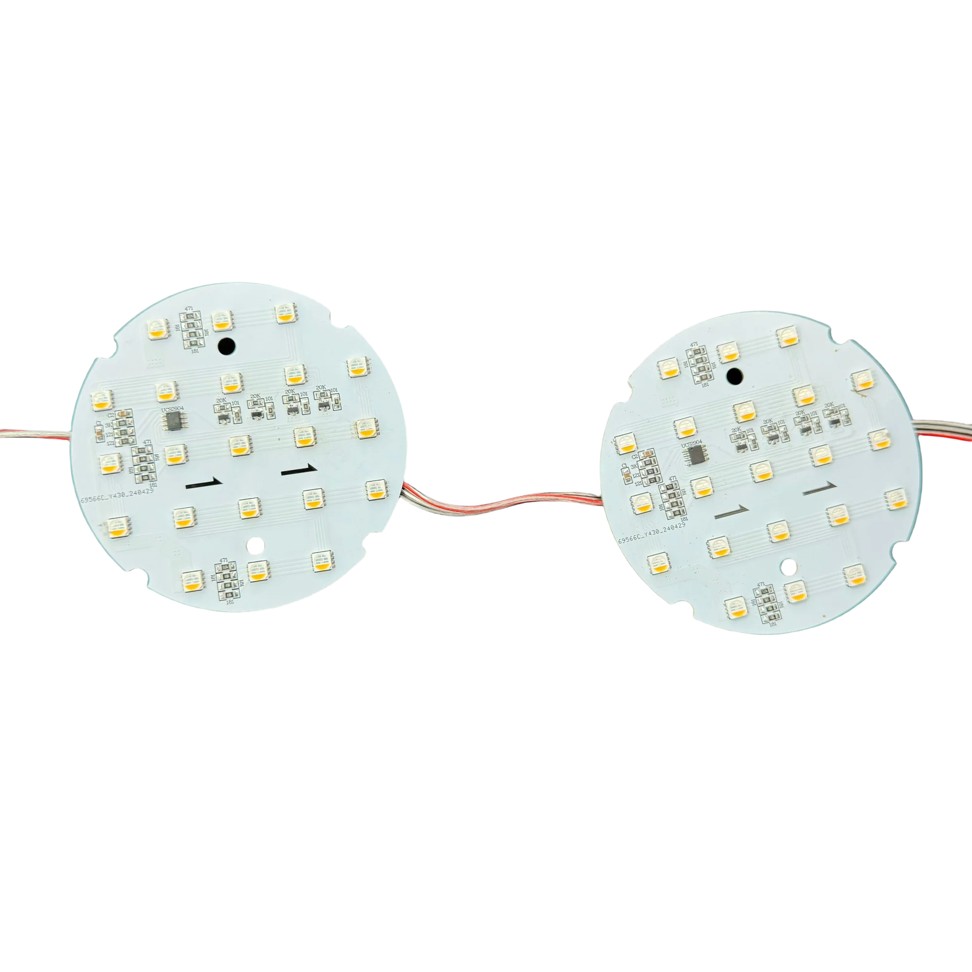 10 Pixels/Set 90mm PCBA UCS2904-RGBW(6500K) IC Addressable RGBW Pixel Light DC24V Input non-waterproof with 3Pin 20cm Clear Wire
