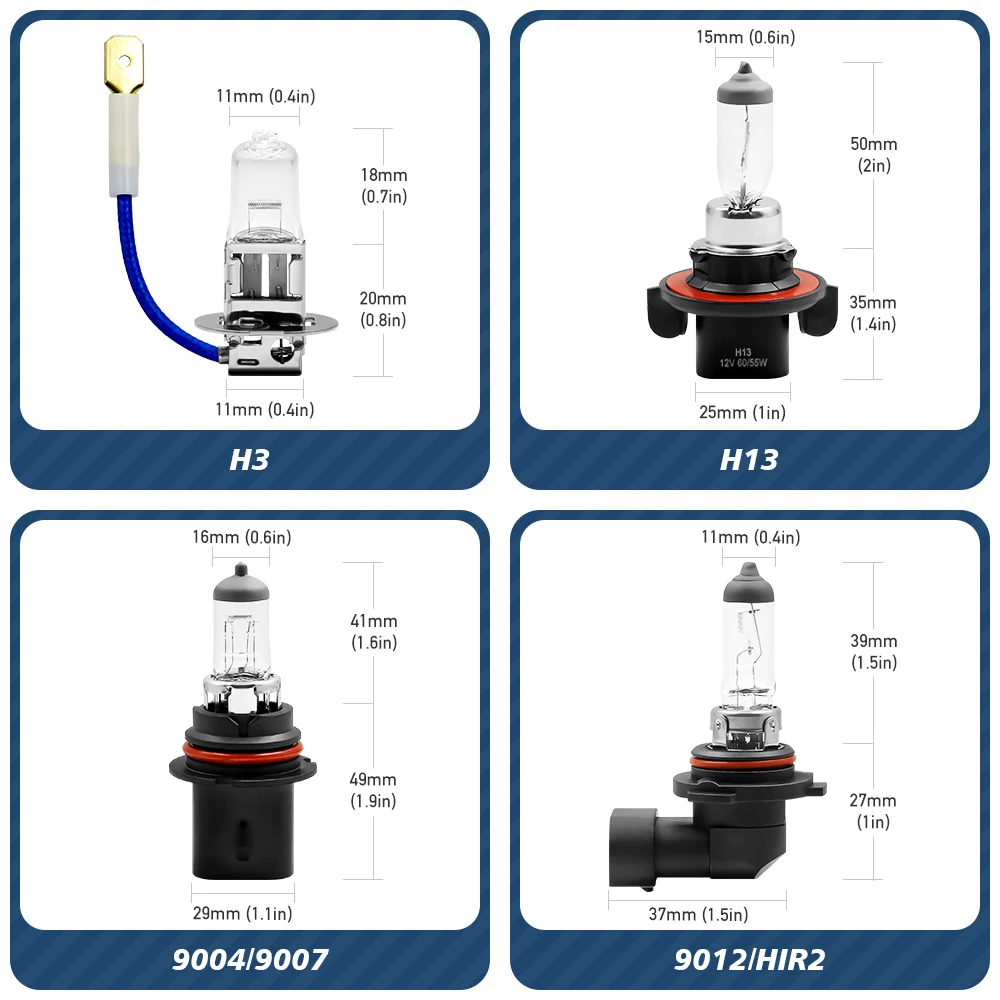 Car Headlight Bulb 2x H1 H4 H7 H11 HB3 HB4 HIR2 12V 55W Halogen Lamp H11B H13 9005 9007 9012 H3 H27 881 Auto High Low Fog Lights halogen headlight bulb car headlights