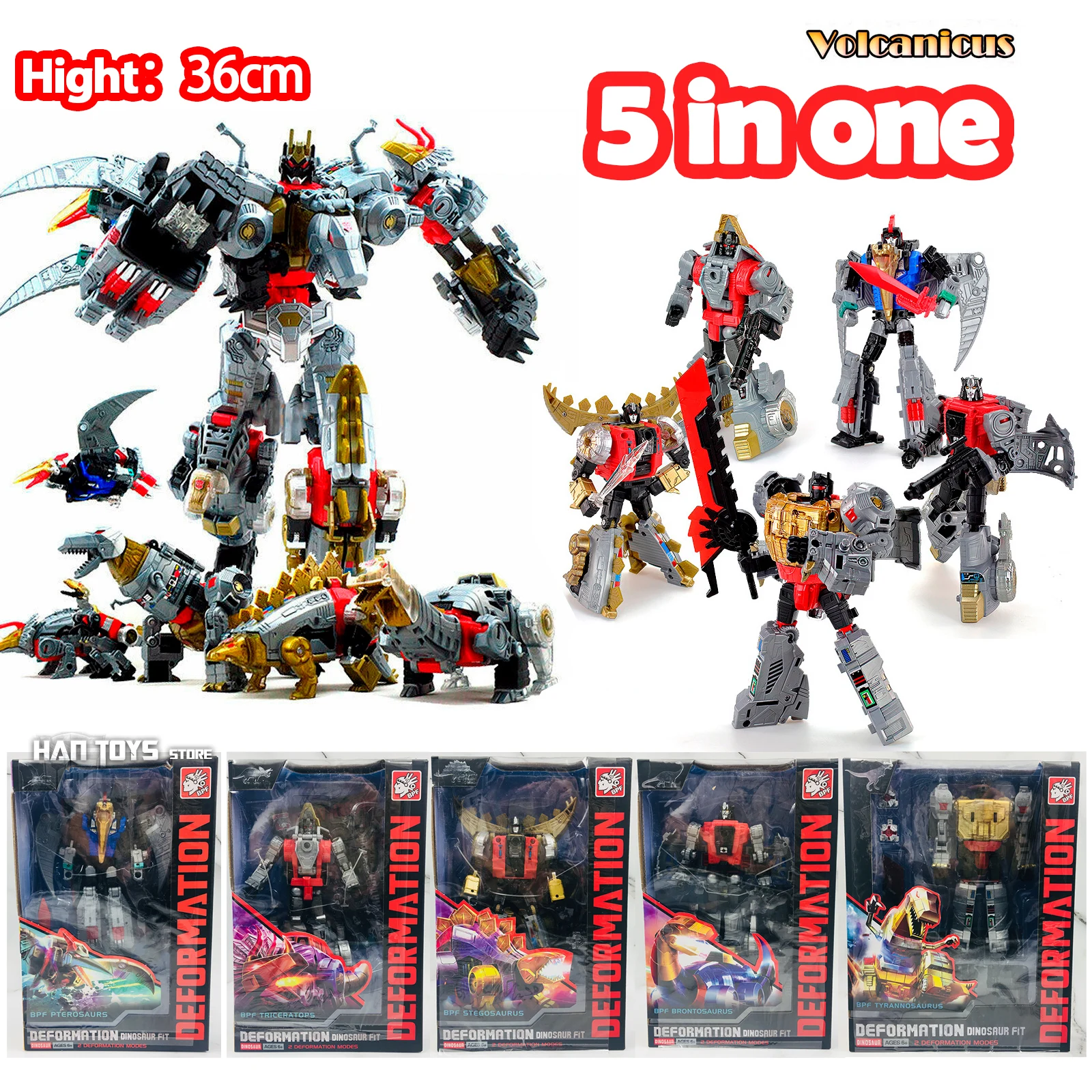 

BPF G1 Transformation Toy Dinoking Volcanicus Grimlock Slag Sludge Swoop Slash Dinobots 5in1 Action Figure Deformation Robot