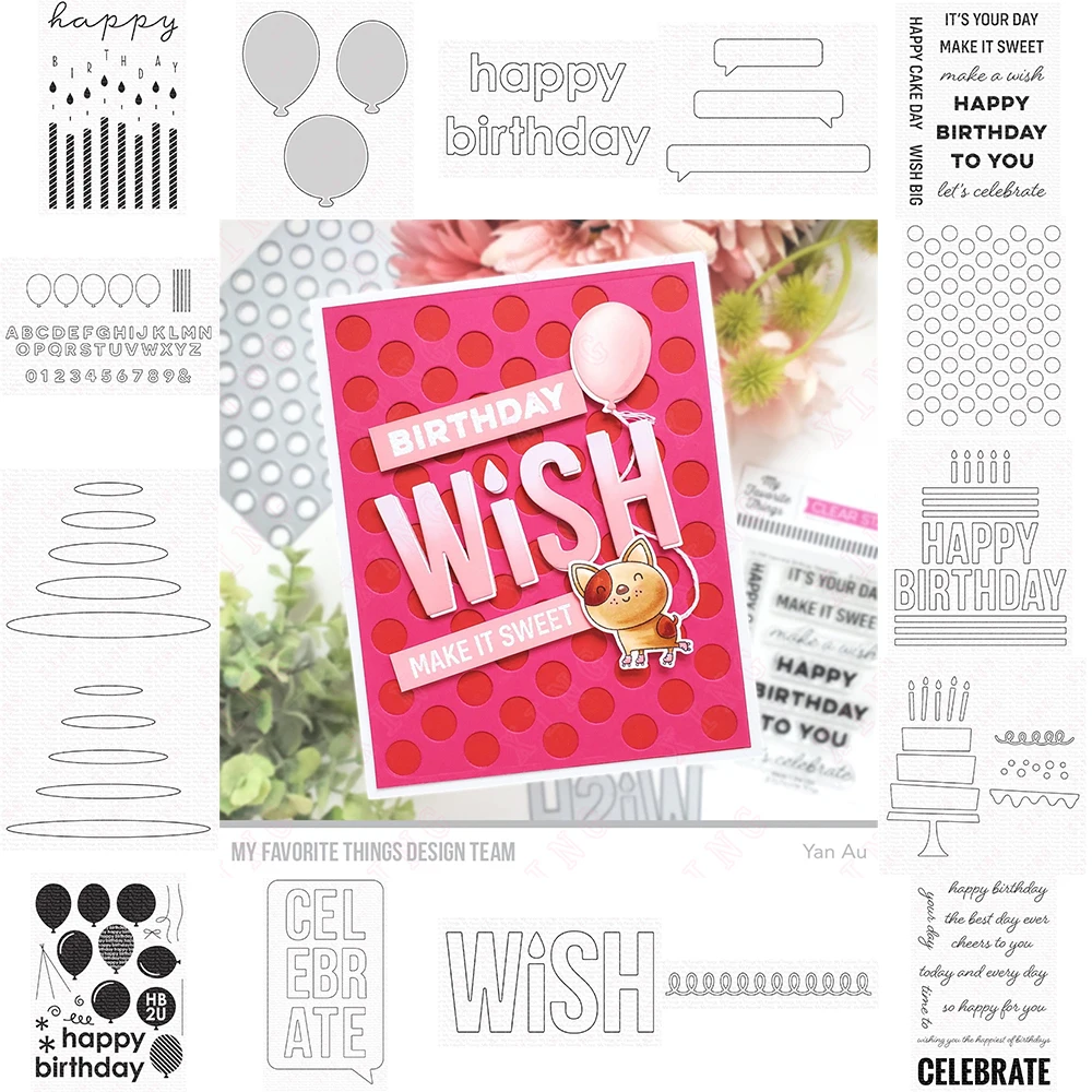 

Balloon Happy Birthday Alphabet Numbers Speech Bubbles Messages Celebrate Candles Dots Cake Centerpieces Wish Shadows Border Die