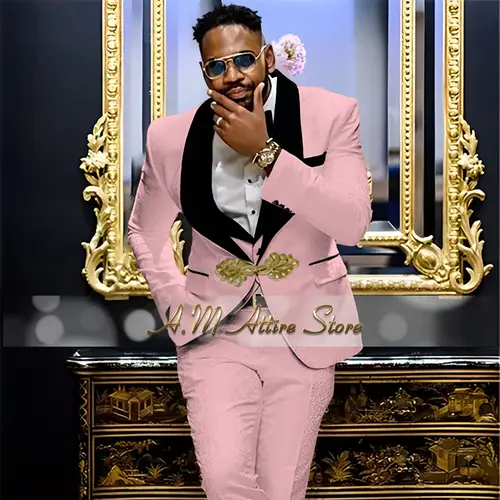 White Jacquard Men's 3-Pcs Suit Black Velvet Shawl Lapel Blazer Vest Pants Set for Wedding Groom Ball Party Handmade Tuxedo - Image 10