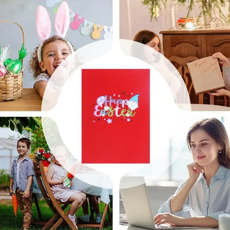 3D Pop Up Happy Easter Greeting Card Bunny Easter Cards Color-Printed Holiday Cards Happy Note Decorations