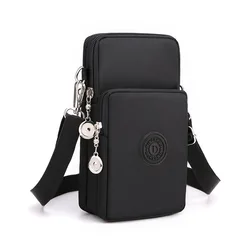 Sleek Nylon Crossbody Bag with Coin Purse and Adjustable Strap - L (Black)
