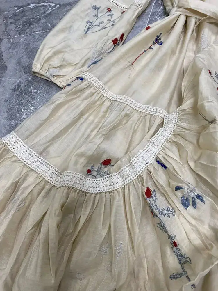 Handmade Embroidery Natural 55% Loycell Woman's Clothing Mid