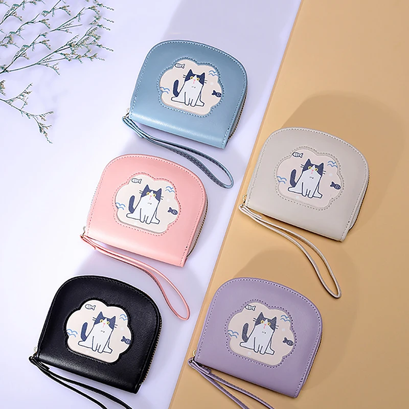 

Новый Кошелек с милым котом, сумка для карт, портативный короткий кошелек на молнии, кошелек для монет, женский клатч, кошелек, мультяшная маленькая сумка