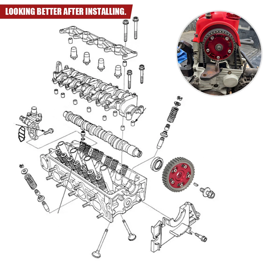 Adjustable Cam Gear Adjustable Cam Gear Alloy Timing Gear FOR HONDA SOHC D15/D16 D-SERIES ENGINE CAM PULLEY PULLYS GEARS 1PCS PQY6542