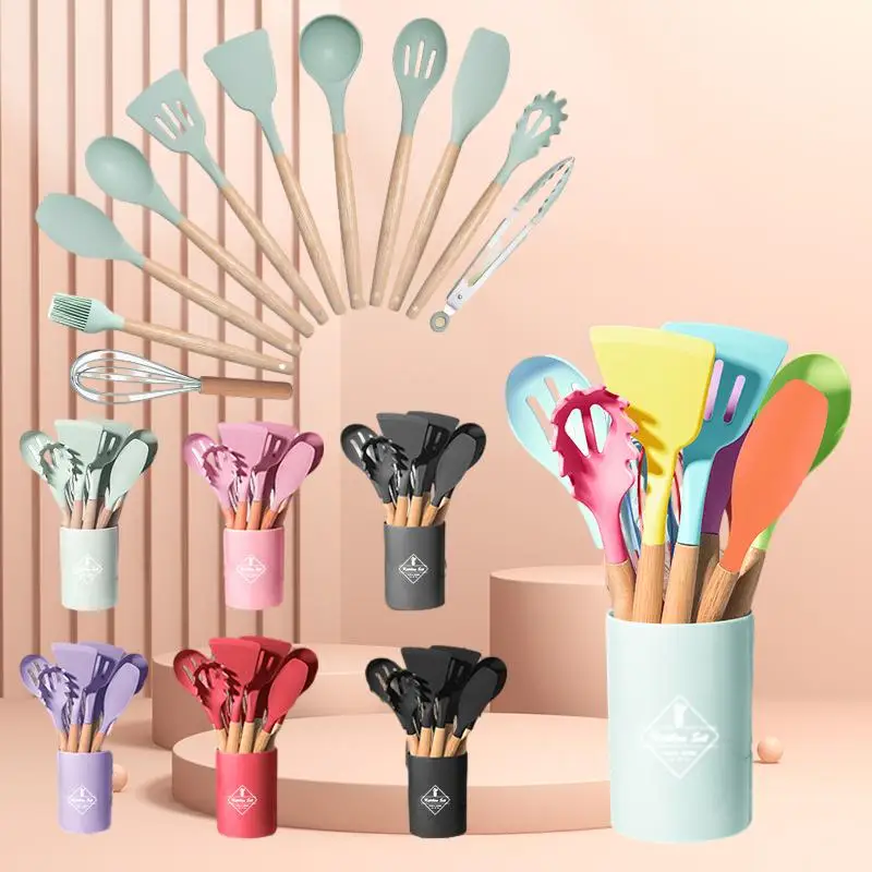 

Premium Silicone Kitchen Utensils with Ergonomic Wooden Handles for Effortless Cooking on Non-Stick Pans - A Must-Have Set for