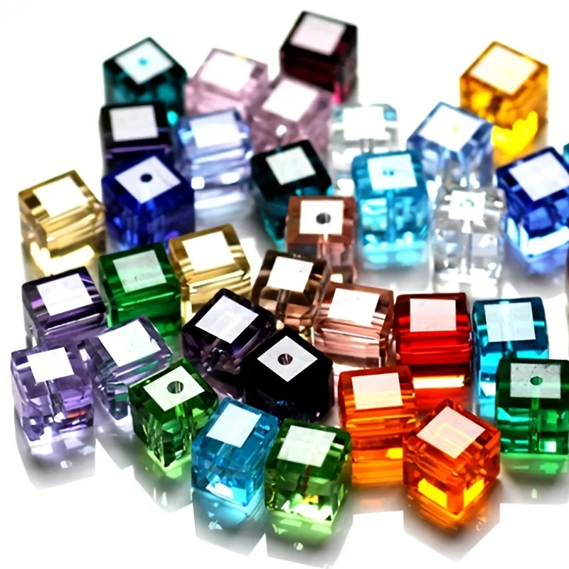 Perles en Verre Clip pour Bijoux, Cube, DIY, 4mm, 100 Pièces