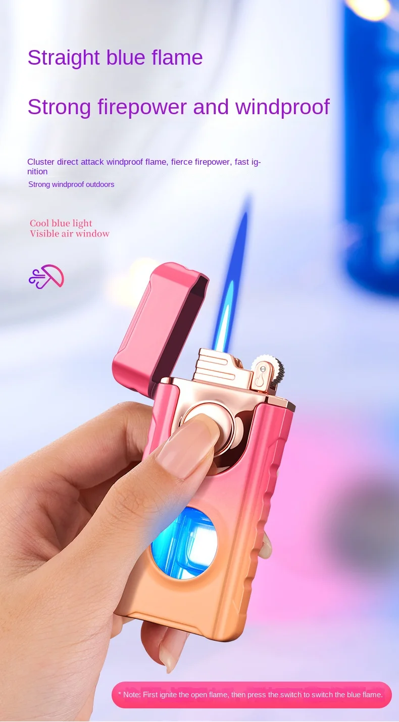 Description Picture 6 of itemDouble Tube Lighters Flash Visible Gas Cigar Lighter Windproof Flint Gas Lighter Jet Gadgets for Men Cigarette Accessories