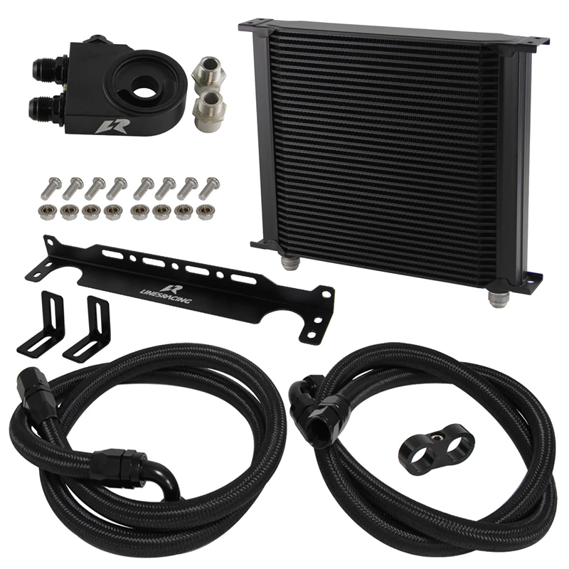 

34 Row Oil Cooler Kit Universal AN10 Thermostatic 85±0.5° Black +Mounting Brackets Kit M20XP1.5 Adapter for Most Vehicle