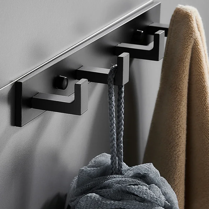 Light Luxury Aluminum Wall Hooks Decorative Modern Black/gold Towel Rack Wall Hooks Self-adhesive Home Innovative Accessories
