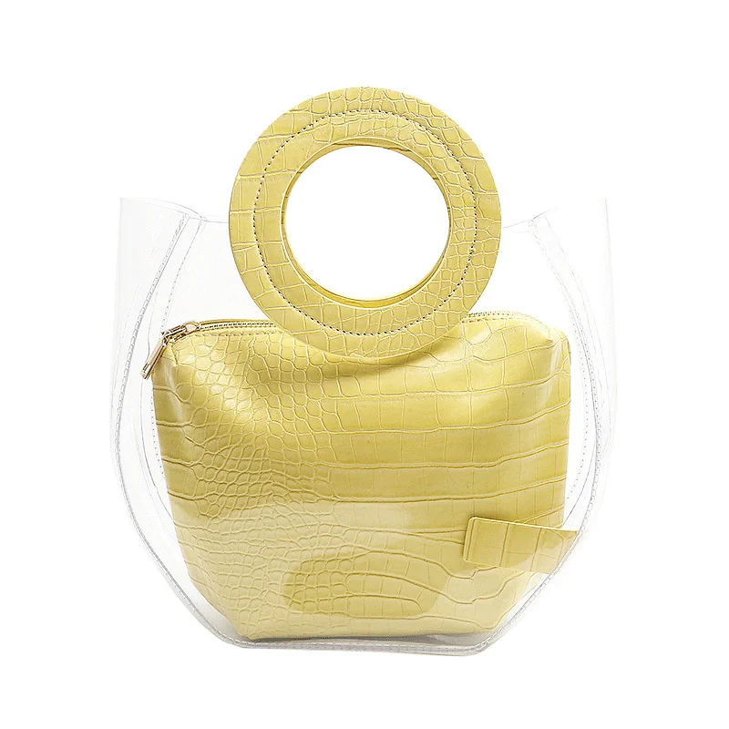 

Summer Beach Bags Female Fashion Candy Transparent Clear Jelly Composite Tote Handbags Clutch Sac A Main Sacoche Homme
