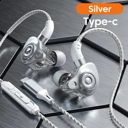 High - Fidelity Wired Earbuds with Mic & Volume Control - Premium Stereo Sound and Deep Bass (Type C Silver)