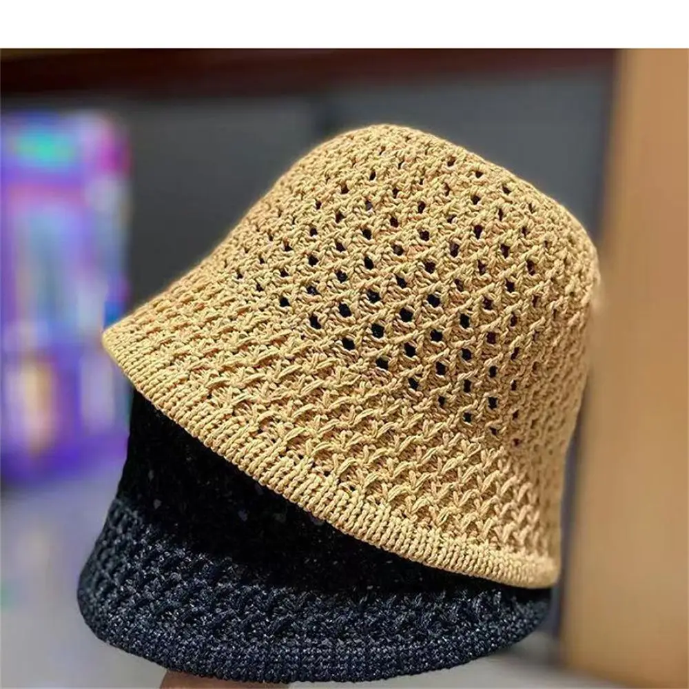 Vânzare fierbinte găleată primăvară vară gol tricotat pălărie culoare solidă pălărie de soare pescar capace casual pliabile plajă cap_voghion.com