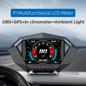 자동차 OBD2 GPS HUD 헤드 업 스마트 디지털 속도계 디스플레이 미터 게이지 모두 하나의 수온 연료 압력 테스터 알람