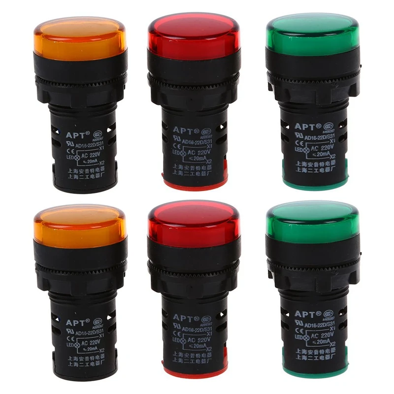 

Red, Yellow-Green Light Lamp 22 Mm LED Pilot Display Panel AC 220 V 6 Pcs