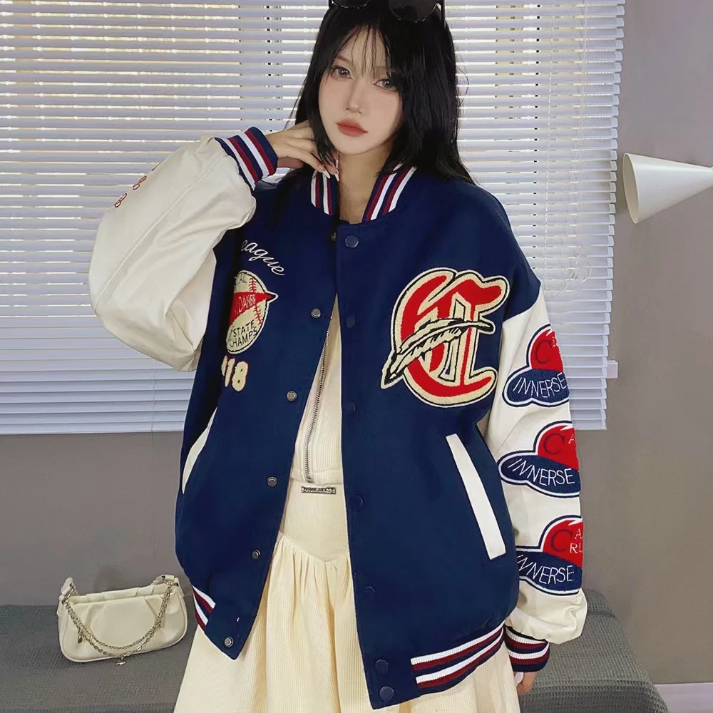 

American Cotton Embroidered Baseball Jacket Women's Fashion Y2K Winter Couple Oversize Hip Hop Street Fashion Heavy Jacket Fall