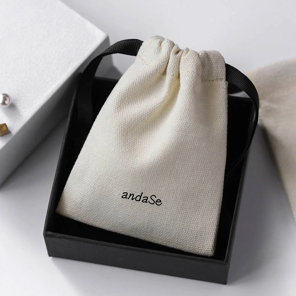 Custom Beige Cotton Small Bags Jewelry Packaging Business Logo Gift Bag Drawstring Pouch Party Wedding Goody Earrings Ring Pack