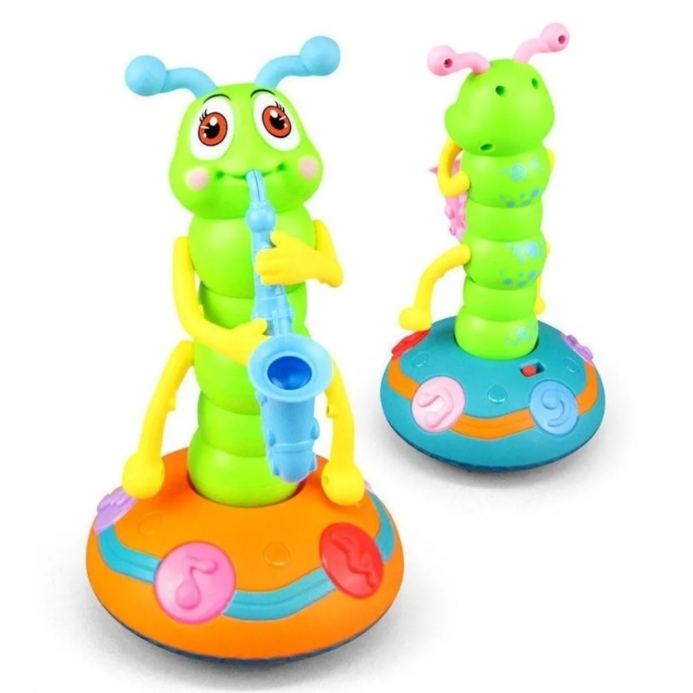 Plastic Saxophone Caterpillar Toy LED Interactive Electric Music Toy Movable Collection Dancing Caterpillar Toy Halloween