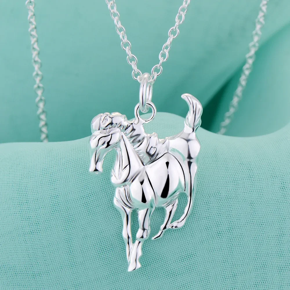 

Fashion 925 Sterling Silver Necklace For Women luxury Wedding Jewelry elegant horse pendants chain neckalce