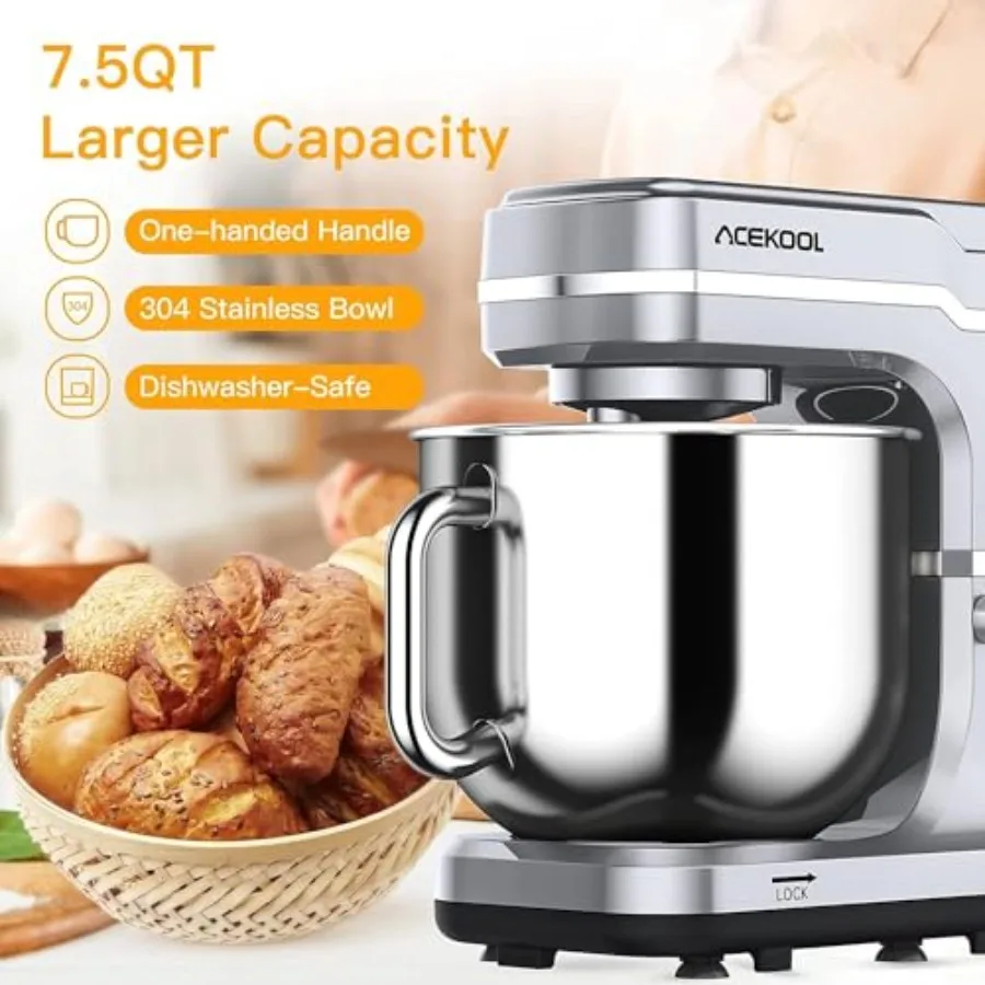 7.5QT Tilt-Head Stand Mixer – 10-Speed Electric Kitchen Mixer with Stainless Steel Bow 3