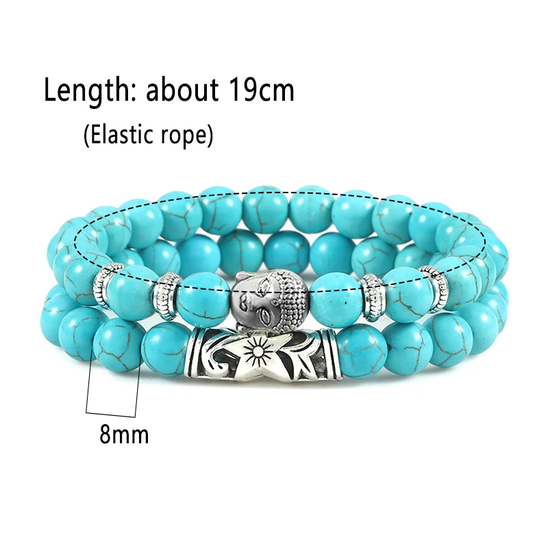 Stone Bead Bracelet 2pcs/set Buddha Head Natural Tiger Eye Lava Stone for Women Men