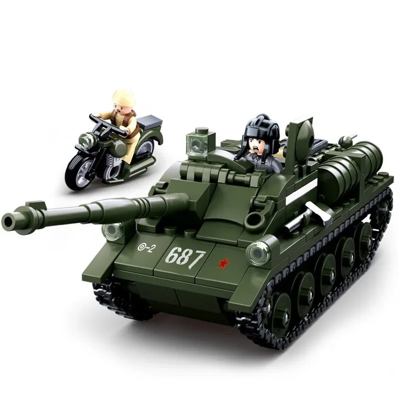 SLUBAN 탱크 구축함 조립 블록, 제 2 차 세계 대전 군사 탱크 모델 장난감, 0687SU-85