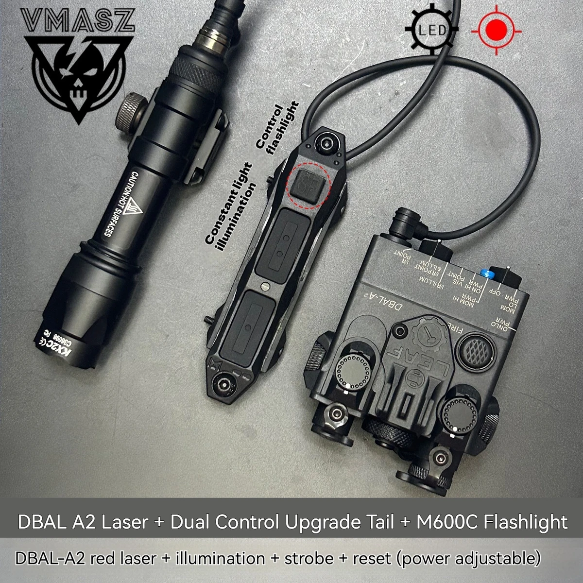 DBAL A2 Rot Grün Dot Laser Surefi M300 M600 Taschenlampe Druck Schalter Jagd Airsoft Taktik Licht Für 20mm MLOK KEYMOD schiene – Detail 3