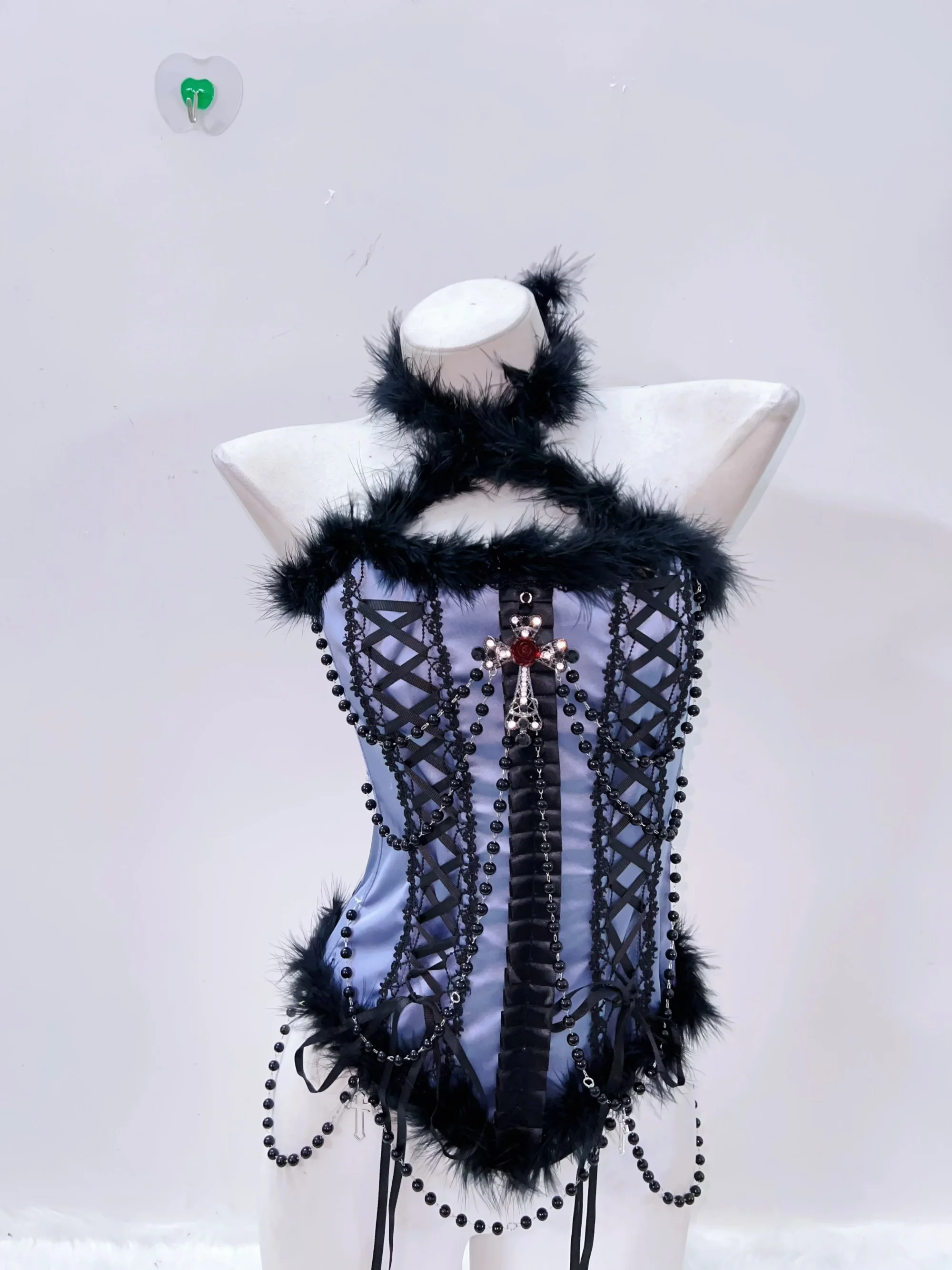 Feather Trim Faux Pearl Bustier Top 6