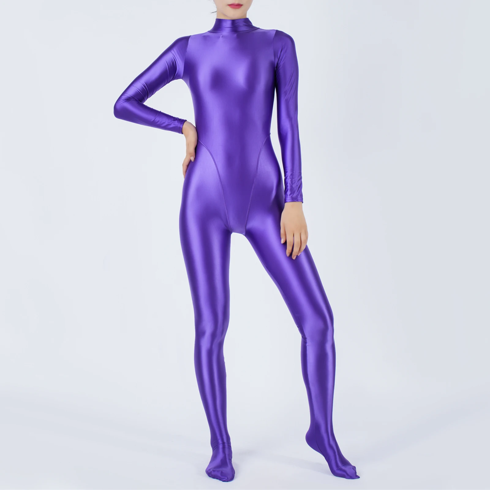 Glänzender Damen-Overall, einteiliger Badeanzug, langärmelig, Ganzkörper-Strumpfhose, Body, Fitnessstudio, Workout, Fitness, Yoga, Rashguard, Badebekleidung – Detail 18