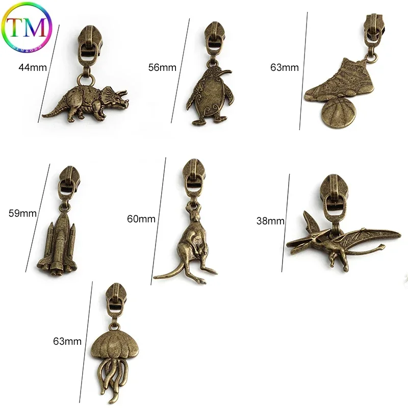 10/50PCS Kangaroo Shape Both Sided 5# Nylon Metal Zippers Puller Head For Sewing Backpack Bag Zip Slider Repair Kits Accessories