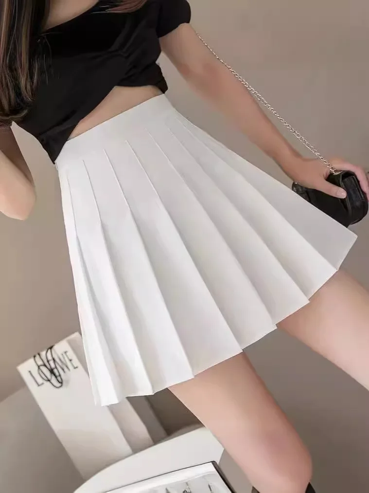 Women Pleated Skirt High Waist  A-Line Mini Skirt School Girl JK Uniform Skirt Skater Skirt Tennis Skirt White Plus Size