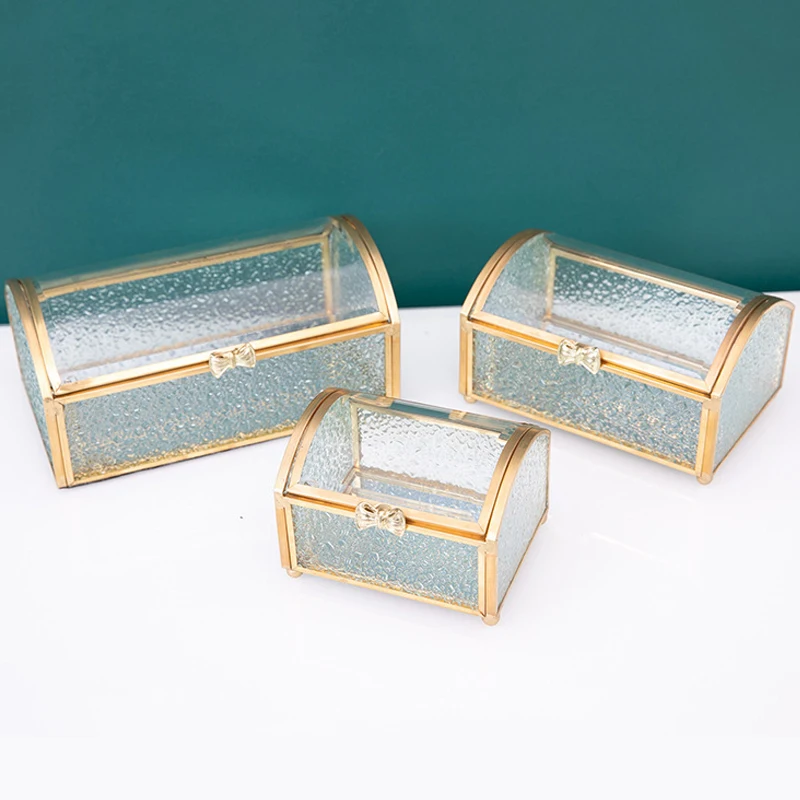 Treasure Chest Box Glass Jewelry Box Jewelry Organizer Gold Glass Box Keepsake Box for Storage Ring Earring Small Trinket Decora