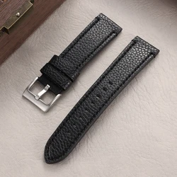 Luxury Lychee Pattern Leather Watch Band - Brown Bracelet with Elegant Stitching - 24mm (Black)