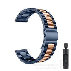 Premium Stainless Steel Metal Watch Band, 22mm and 20mm, Universal Fit - 22MM (Blue rose gold)