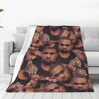 K-Kanye West Face Flannel Blankets Quality Super Soft Rapper Throw Blanket Autumn Airplane Travel Couch Chair Pattern Bedspread 1
