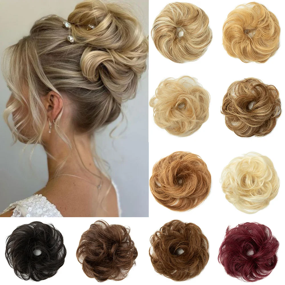 Panini chignon per capelli umani ricci Coda di cavallo Parrucchino Fascia elastica flessibile Panino per le donne Updos marrone miele Ciambella Chignon Capelli - immagine 2